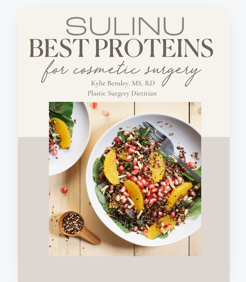 Cover photo for Sulinu's Best Proteins for Plastic Surgery free digital download. Learn the two types of proteins, why these proteins are best for surgery, and try our Sulinu beauty salad recipe.